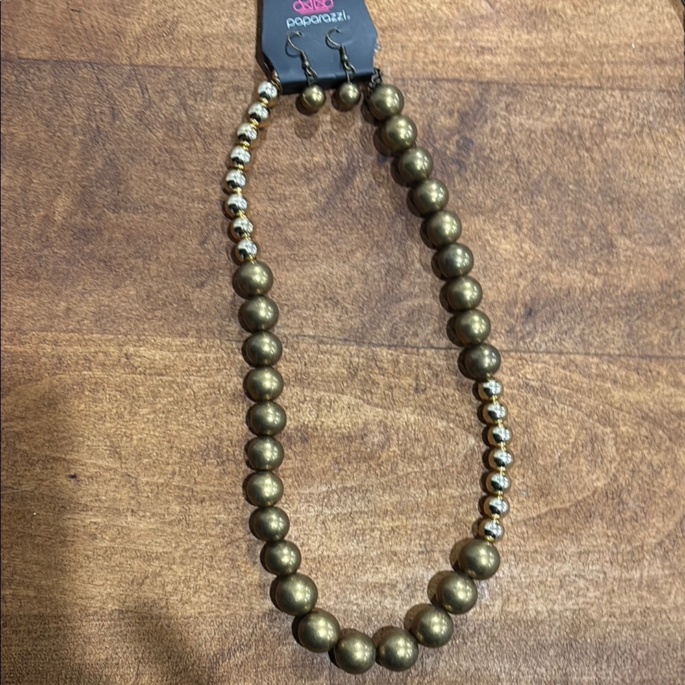 Paparazzi Gold Beaded Necklace and Earring Set